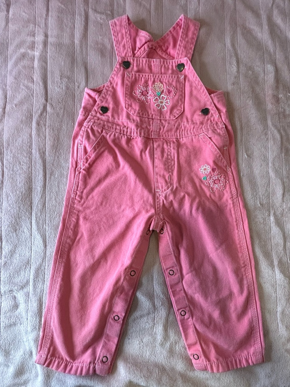 Carhartt Pink Floral Embroidered Girls Overalls Size 18 Months